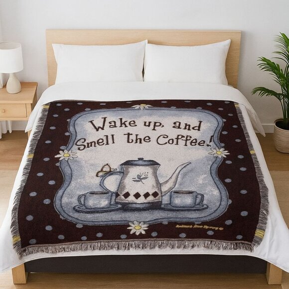 Blanket 50 x 60 By Barbara Ann McKinney Coffee Themed Tapestry Throw Blanket - Picture 1 of 6